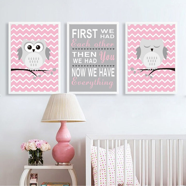 Baby Pink Eule - Lerret Veggkunst Maleri | Skanto