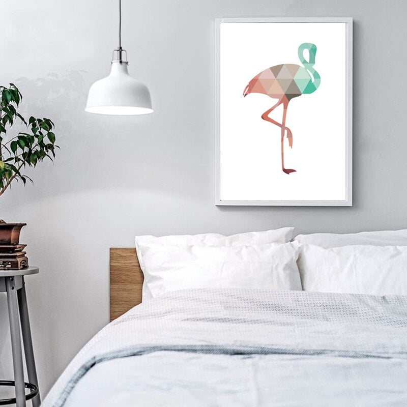 Flamingo Geometrisk Trekant Barnerom Veggkunst Maleri på - Lærred Veggkunst Maleri