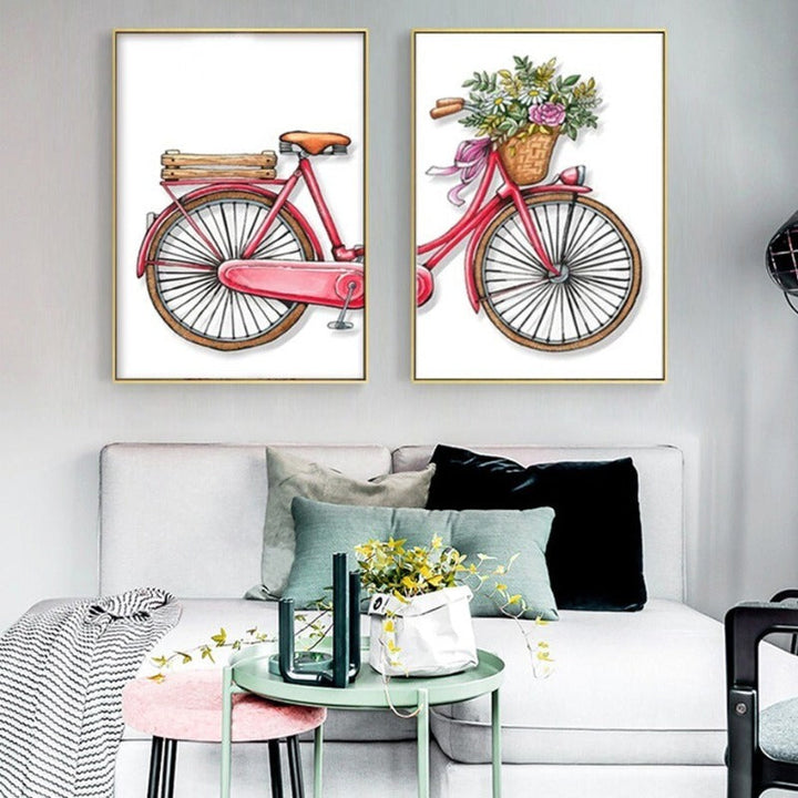 Moderne romantisk lerretsbilde med sykkelblomster