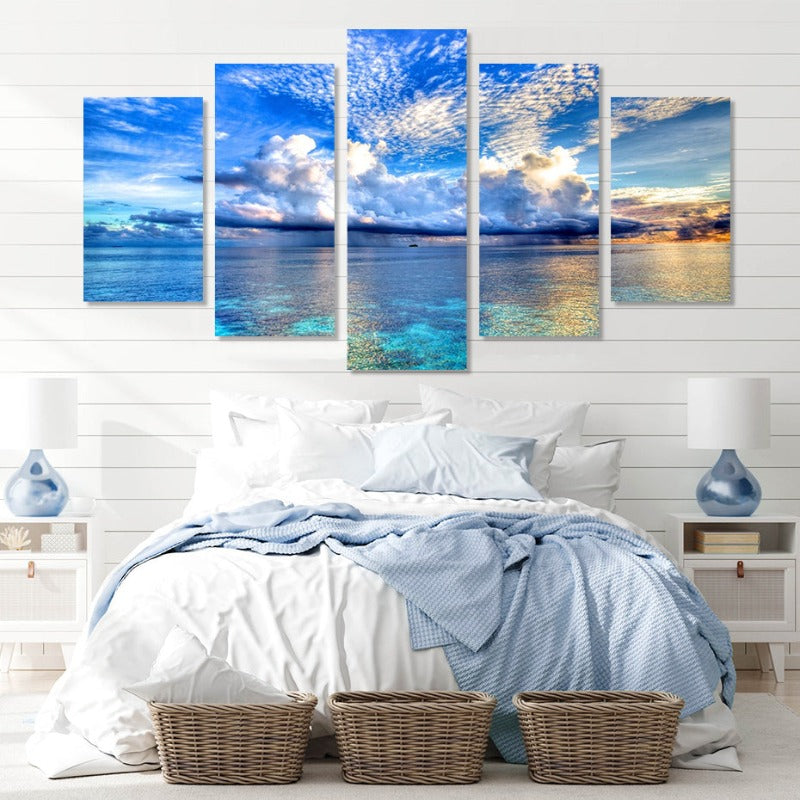 5 Piece Beautiful Blue Ocean Landscape - Canvas Wall Art Painting | Skanto