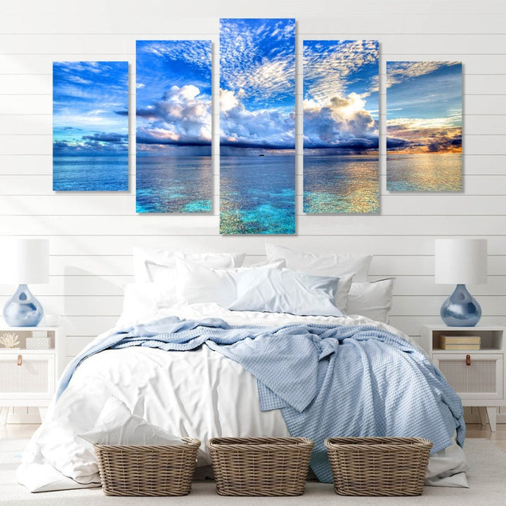 5 Piece Beautiful Blue Ocean Landscape - Canvas Wall Art Painting | Skanto
