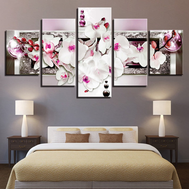 5 stk Pink Glow Hue Hvit Blomst - Lerret Veggkunst Maleri | Skanto