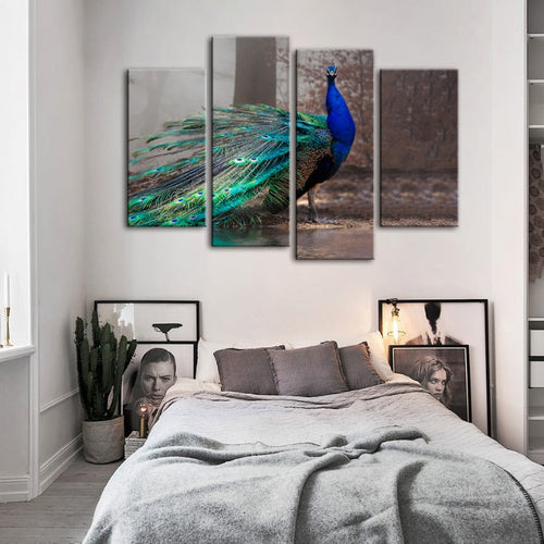 4-Piece Vibrant Peacock by the Pond - Canvas Wall Art Painting | Skanto