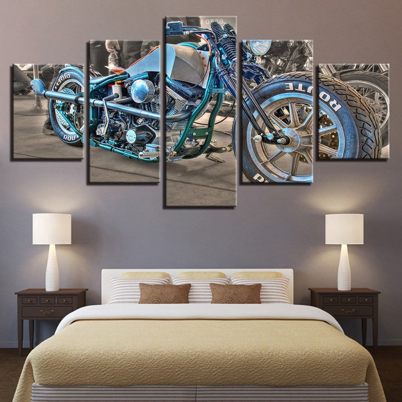 5-Piece Close Up Blue Rider Bike Canvas Wall Art Painting | Skanto