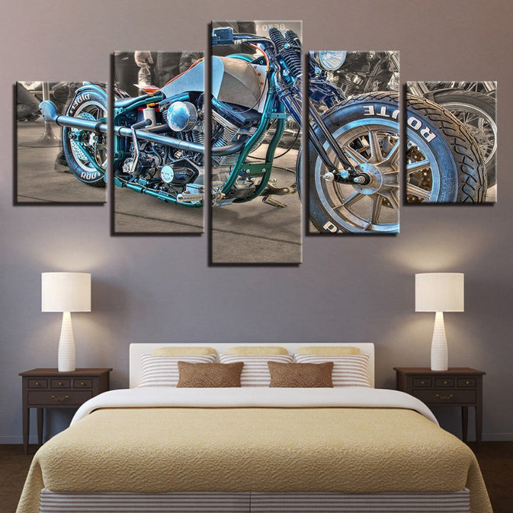 5-Piece Close Up Blue Rider Bike Canvas Wall Art Painting | Skanto