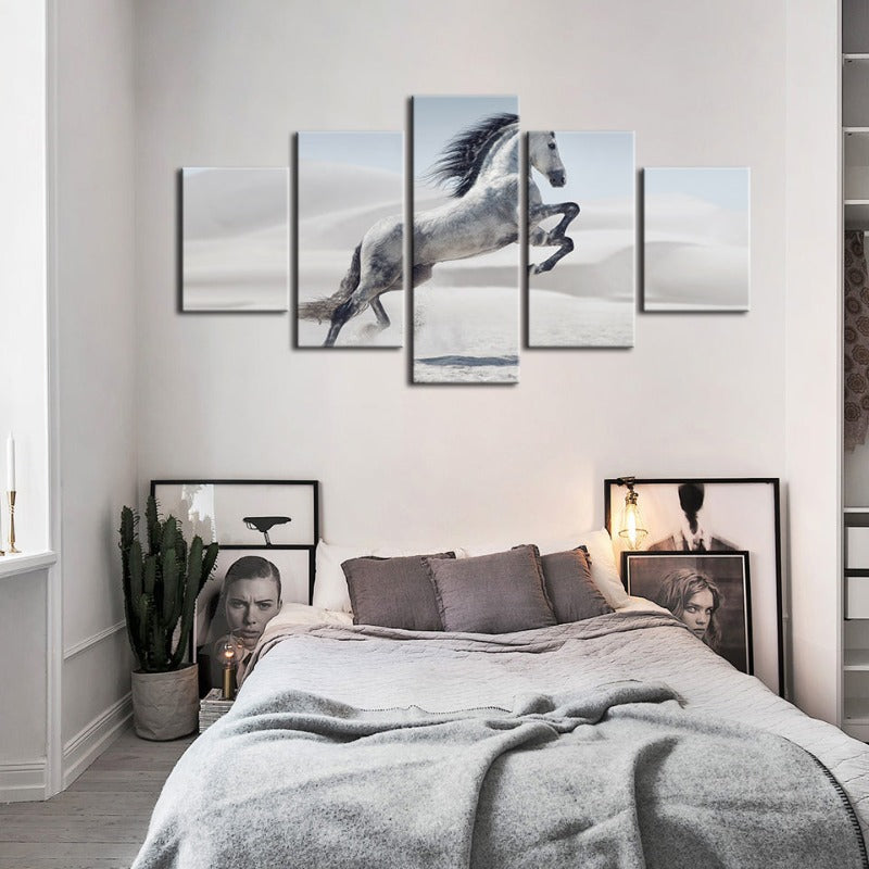 5-Piece Galloping White Horse Canvas Wall Art Painting | Skanto
