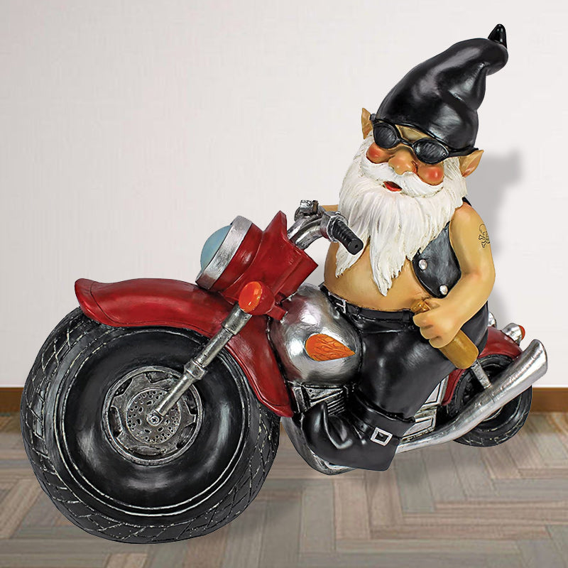 Biker Gnome Statue Mini Hagedekorasjon | Skanto