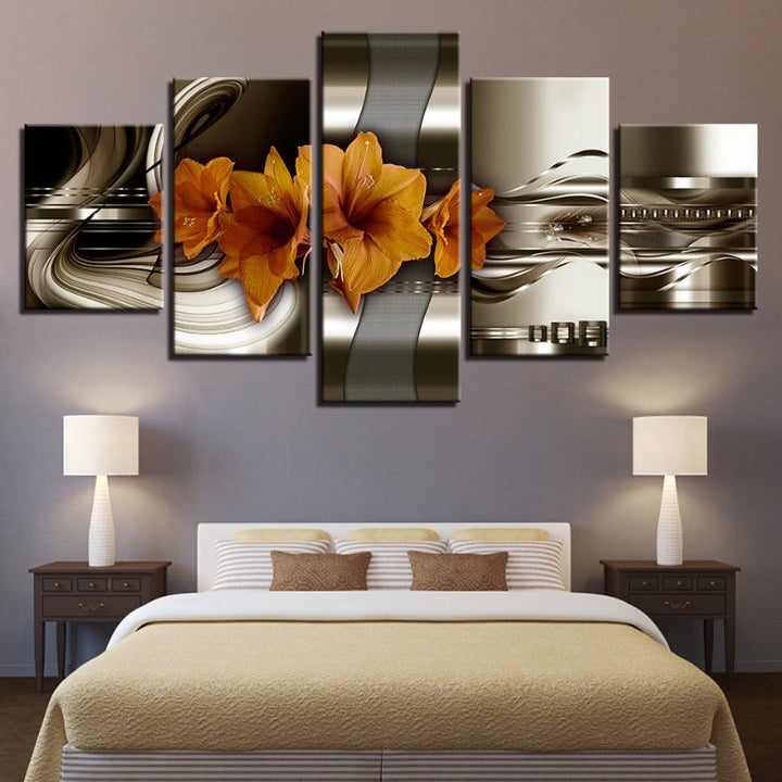 5-Piece Brown Toned Yellow Flower Canvas Wall Art Painting | Skanto