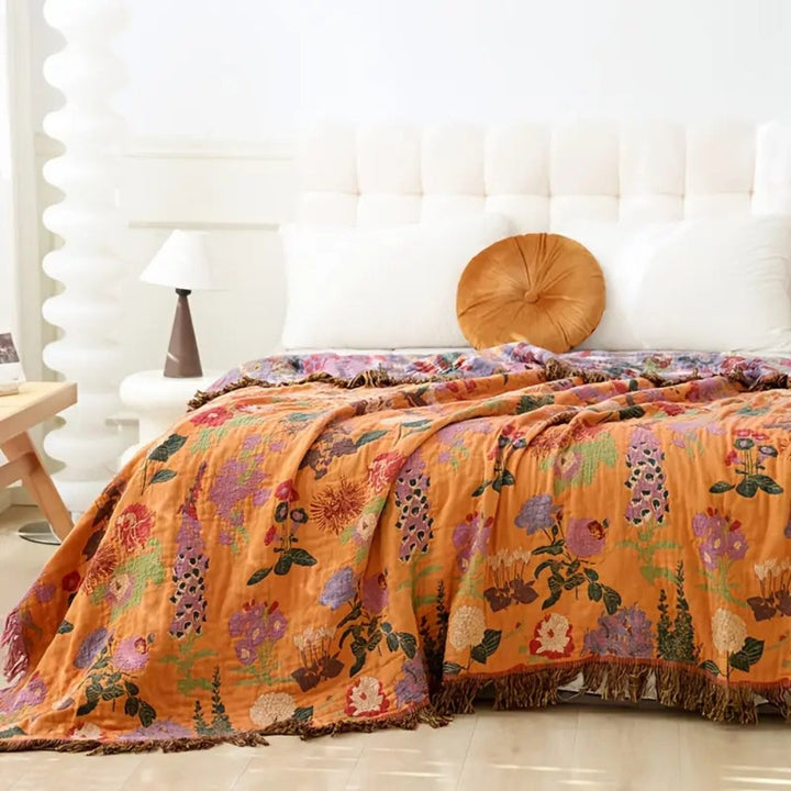 Skanto | Botanic Floral Cotton Tassel Blanket