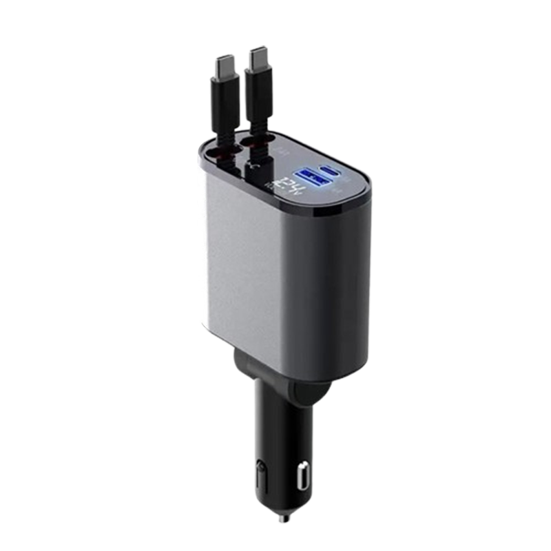 4-i-1 Bil Charger med Uttrekkbar Kabel | Skanto