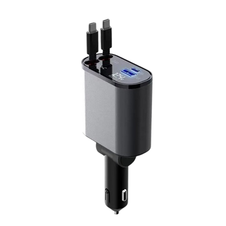 4-i-1 Bil Charger med Uttrekkbar Kabel | Skanto