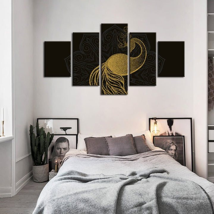 5-Piece Abstract Golden Mandala Peacock Canvas Wall Art Painting | Skanto