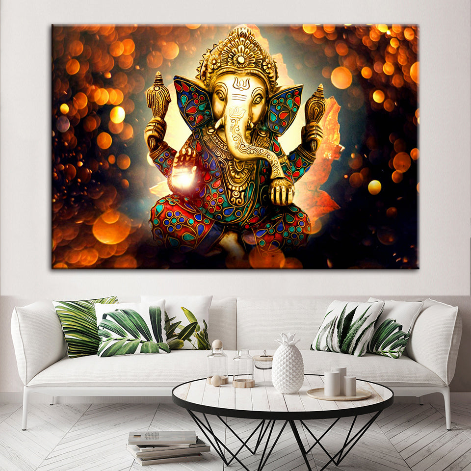 Hindu Lord Ganesha - Lerret Veggkunst Maleri