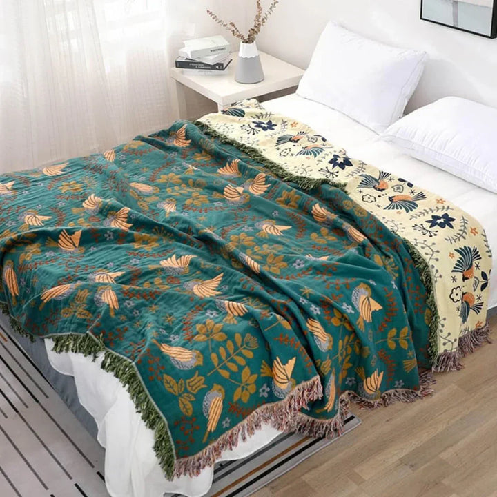 Skanto | Reversibel Skandinavisk Ullteppe med Fugledesign