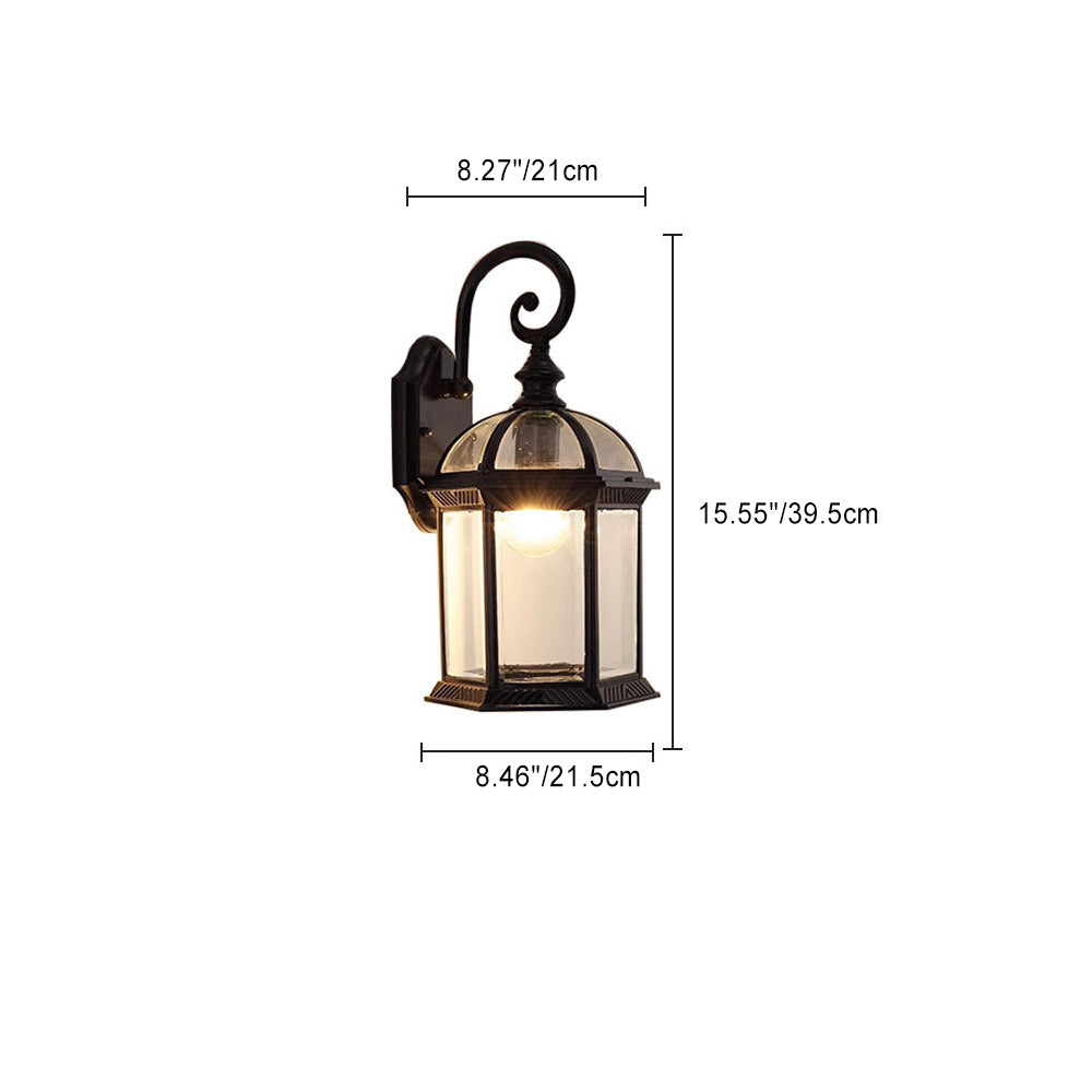 Tradisjonell Vintage Hexagonal Slott Aluminiums Glass 1-Lys Utendørs Vegglys Lampe For Hage | Skanto