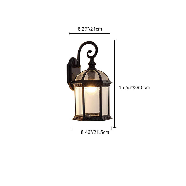 Tradisjonell Vintage Hexagonal Slott Aluminiums Glass 1-Lys Utendørs Vegglys Lampe For Hage | Skanto