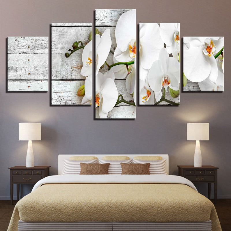 5-Piece Orange White Flower Canvas Wall Art Painting | Skanto