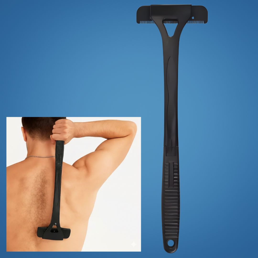 Ekstra-lang håndtak rekkevidde – Skarpe rustfrie blader – Jevn smertefri barbering – Uanstrengt DIY grooming for menn Skanto
