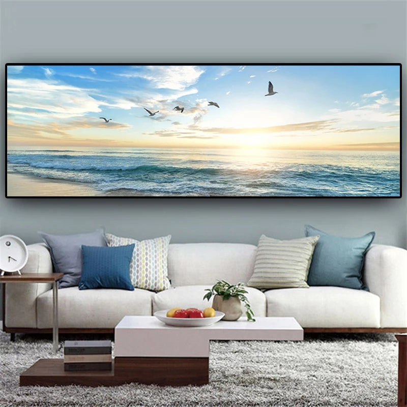 Havlandskap-lerret maleri Naturlig soloppgang
