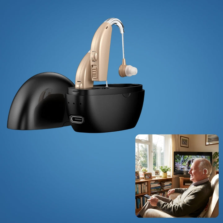 Øker Hørselklarhet – Oppladbar & Lett – Reduserer Bakgrunnsstøy – Ideell for Eldre Skanto
