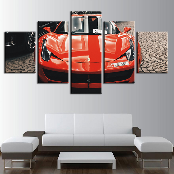 5-Piece Front View Red Classic Car - Canvas Wall Art Painting | Skanto