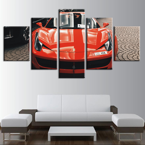 5-Piece Front View Red Classic Car - Canvas Wall Art Painting | Skanto