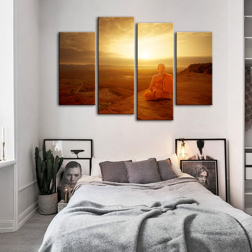 4-delt stille klipper solnedgang - lerret veggkunst maleri | Skanto