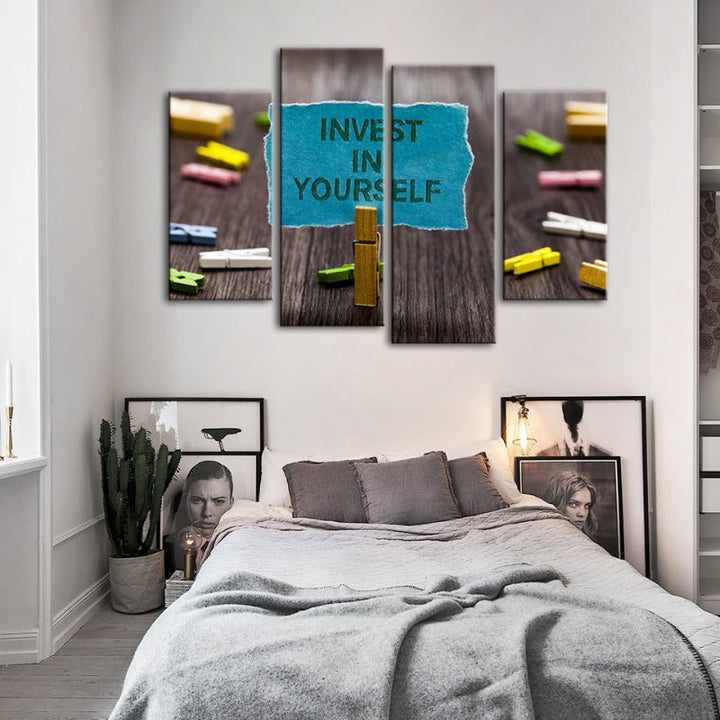 4-Piece Invest in Yourself Canvas Wall Art Print | Skanto