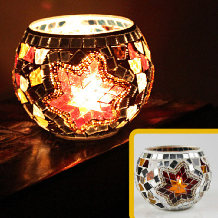 Europeisk Retro Glass Mosaick Te-lysestake