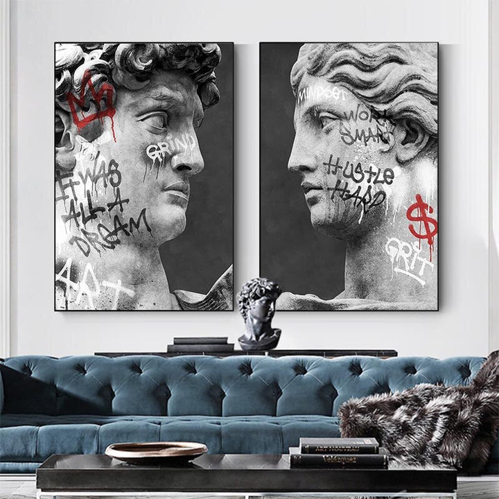David Head Skulptur Graffiti - Lerret Veggkunst Maleri