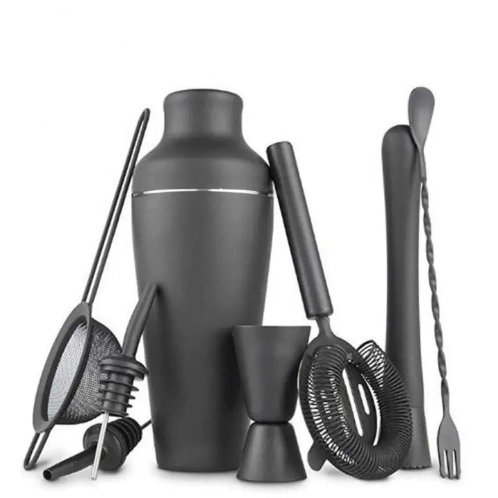 8-delt sett med premium matt svart cocktailshaker – Hjemmebar essensielt | Skanto