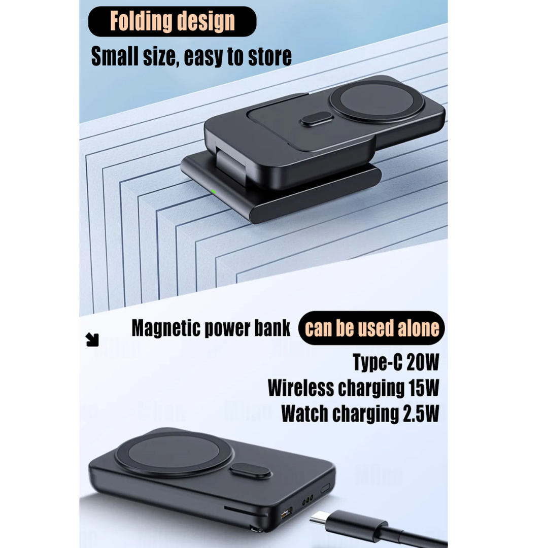 Skanto | 3i1 Magnetisk Hurtigladende Magsafe Power Bank Stasjon