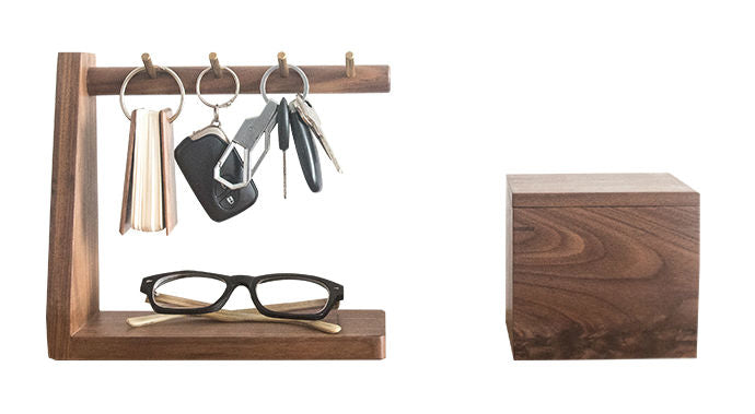 Skanto | Solid Wood Nøkkelorganisator med 6 Nøkkelhaker og Oppbevaringsplattform, Ingen Installasjon Kreves, Egnet for Oppbevaring av Nøkler, Briller, Lommebøker og Mer