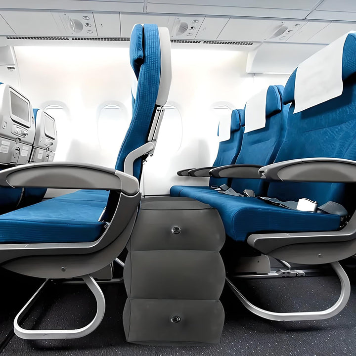 Skanto | Oppblåsbar Reisefotstøtte | Ergonomisk, Justerbar Høyde & Kompakt for Fly, Tog, Busser & Kontorbruk