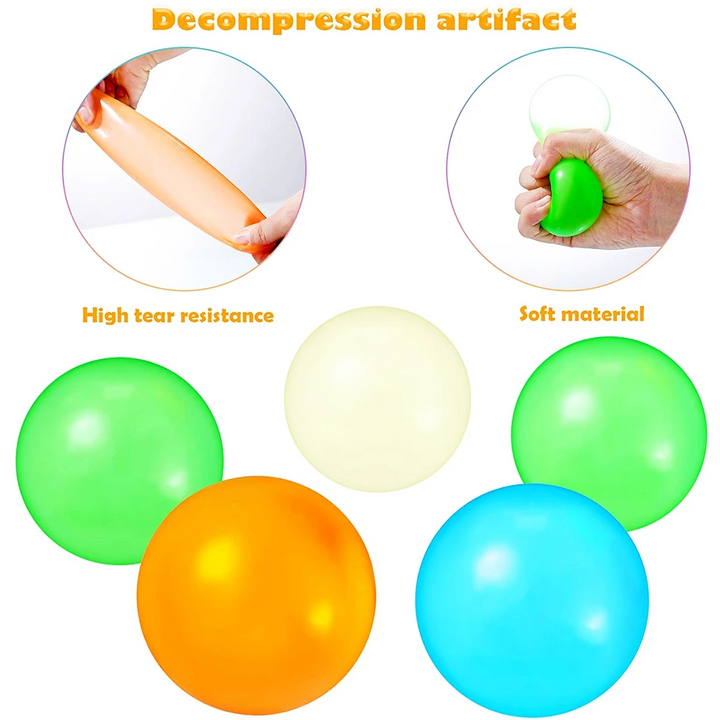 Decompression Glowing Wall Sticking Ball (4 PACK) Skanto