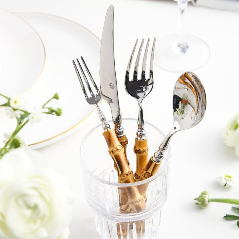 Arashiyama Bamboo & Rustfritt Stål Bestikksett – Naturlig Eleganse | Skanto