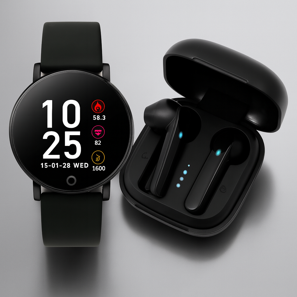 Skanto | Smartklokke Fitness Tracker Trådløse Ørepropper Sett