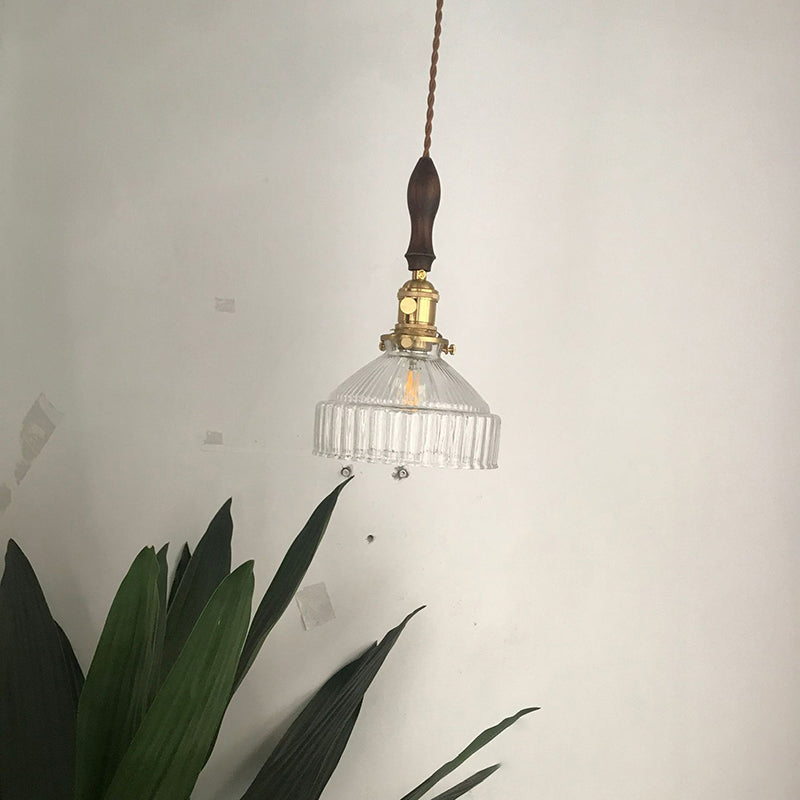 Industriell-rustikk Loft-Pendellampe – 1-flamme taklampe laget av ribbet glass for stue og spisestue