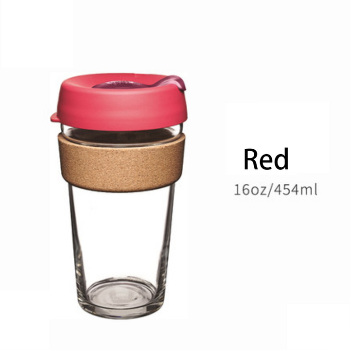 Skanto | Brukbar og bærbar glasskaffekopp med lokk og sleeve, for hjem, reise og mer