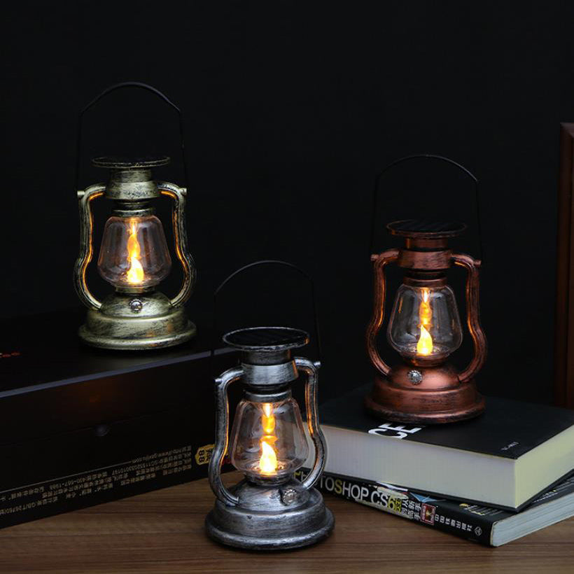 Solar Retro Kerosene Lampe Hest Lampe LED Utendørs Hage Patio Dekorasjon Bærbar Flamme Stearinlys Lys | Skanto