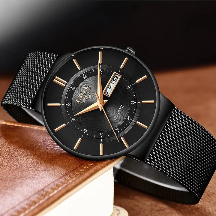 Skanto | Luksus Men’s Ultra-Tynn Vanntett Rustfritt Stål Quartz Klokke – Elegant Dato Display Sport Armbåndsure