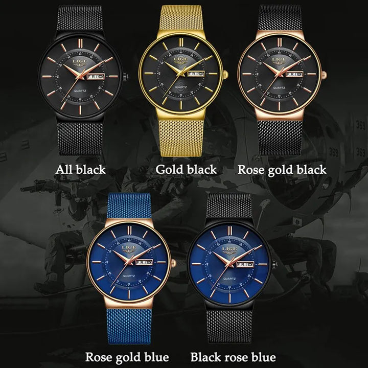 Skanto | Luksus Men’s Ultra-Tynn Vanntett Rustfritt Stål Quartz Klokke – Elegant Dato Display Sport Armbåndsure