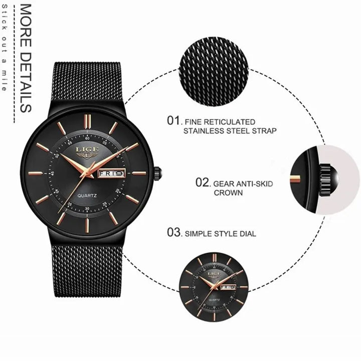 Skanto | Luksus Men’s Ultra-Tynn Vanntett Rustfritt Stål Quartz Klokke – Elegant Dato Display Sport Armbåndsure