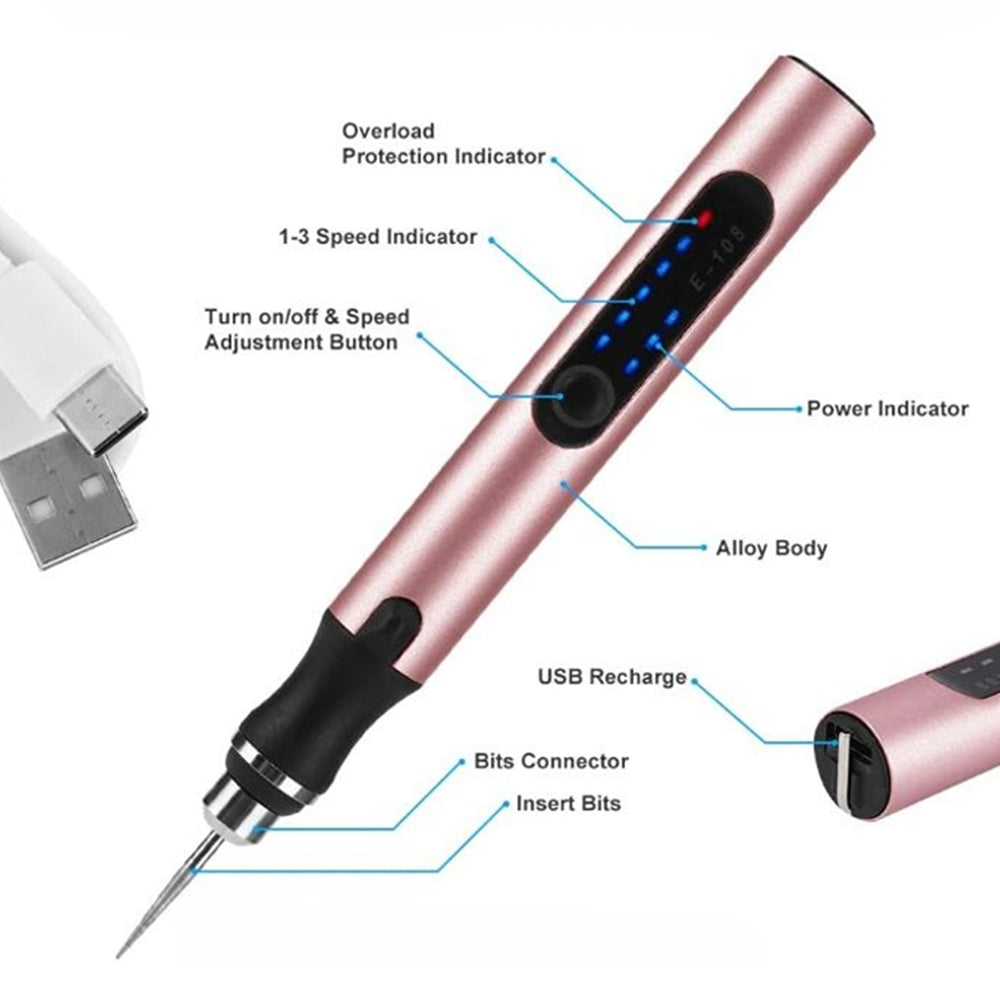 Skanto | USB-Oppladbar Gravørpenn | Presis og Stillegående | Metall, Justerbar Hastighet