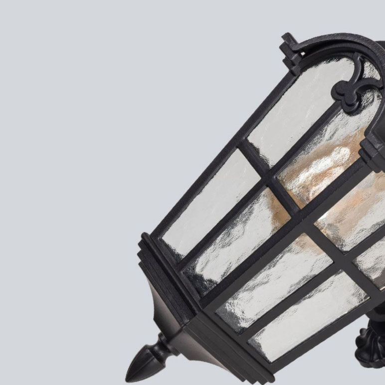 Tradisjonell europeisk kvadrilateral vindusformet aluminiums glass 1-lyskilde vegglampe for utendørs patio | Skanto