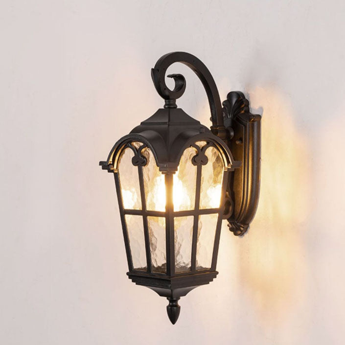 Tradisjonell europeisk kvadrilateral vindusformet aluminiums glass 1-lyskilde vegglampe for utendørs patio | Skanto