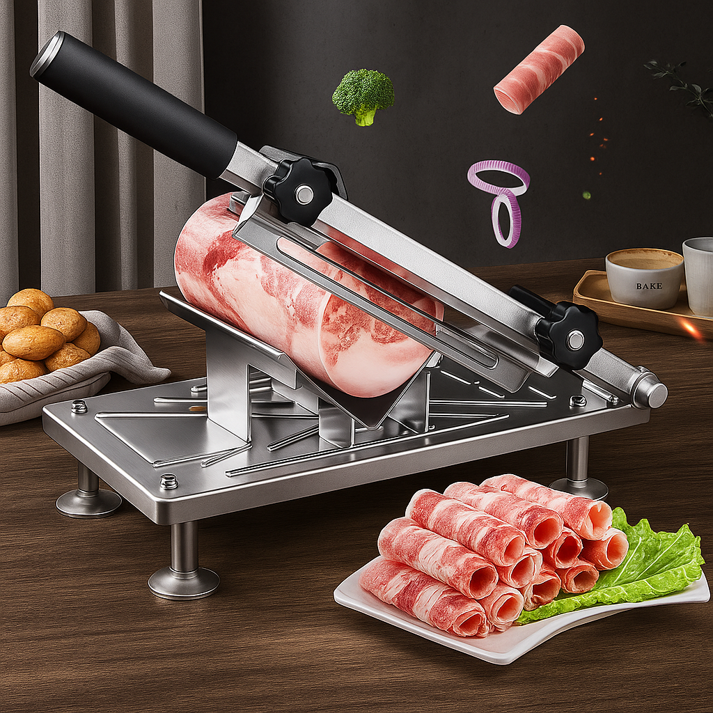 Skanto | SlicePro – Rustfritt Stål Matkutter for Hjemmebruk | Justerbar Tykkelse | Presis Kutting