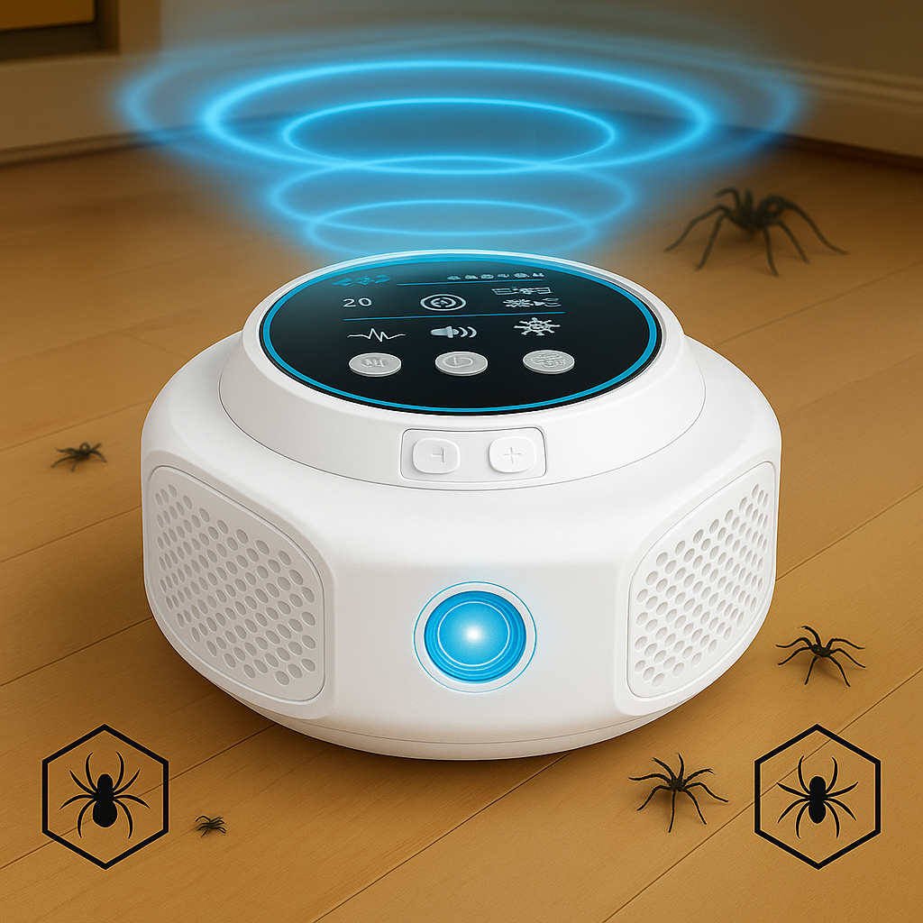 Skanto | Plug-In Ultralyd Edderkopp Repeller | Kjemikaliefri. Sikker & Stille for Hjemmet Dekning