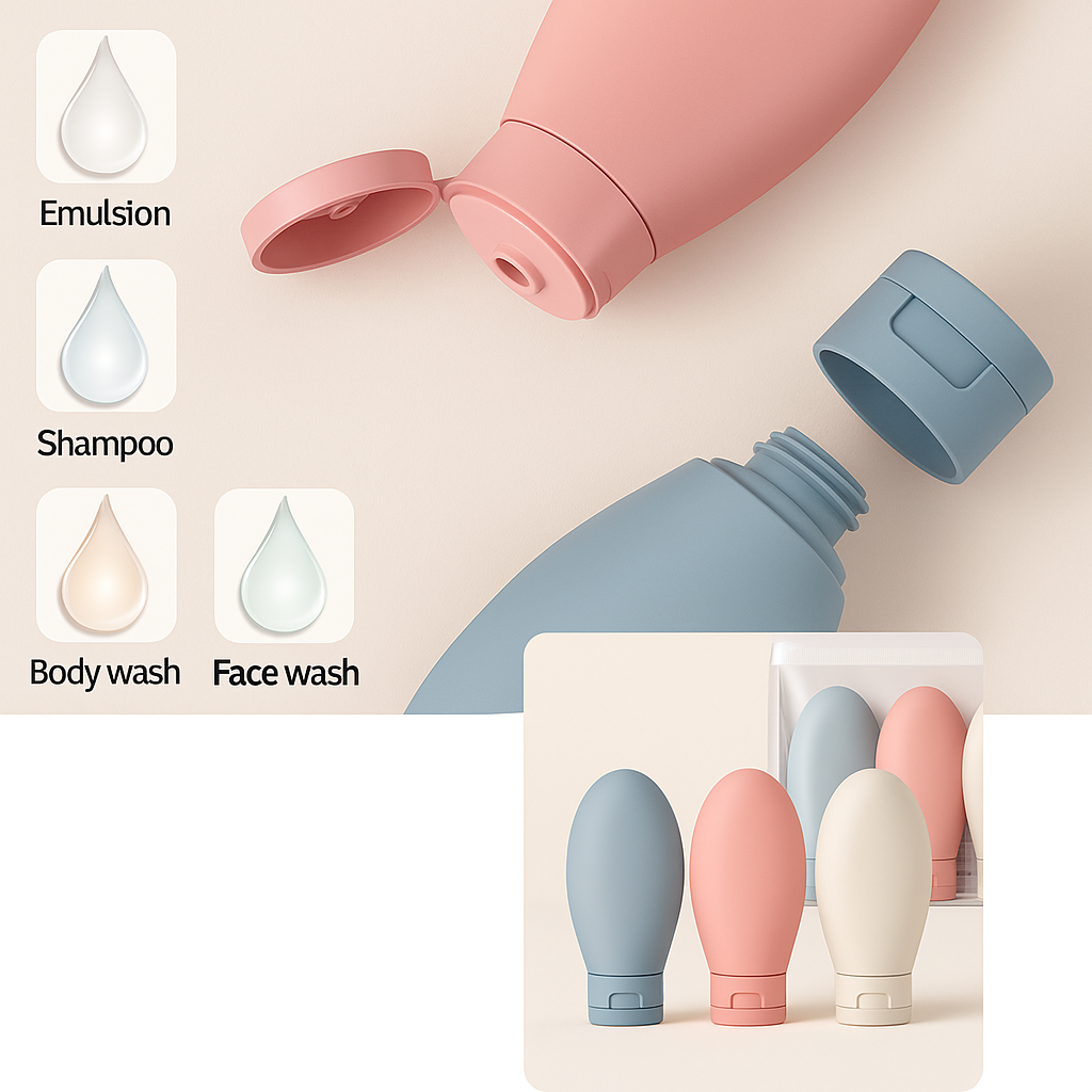 Lekkasjesikker silikon – 60 ml etterfyllbar – Ideell for håndbagasje-turer Skanto