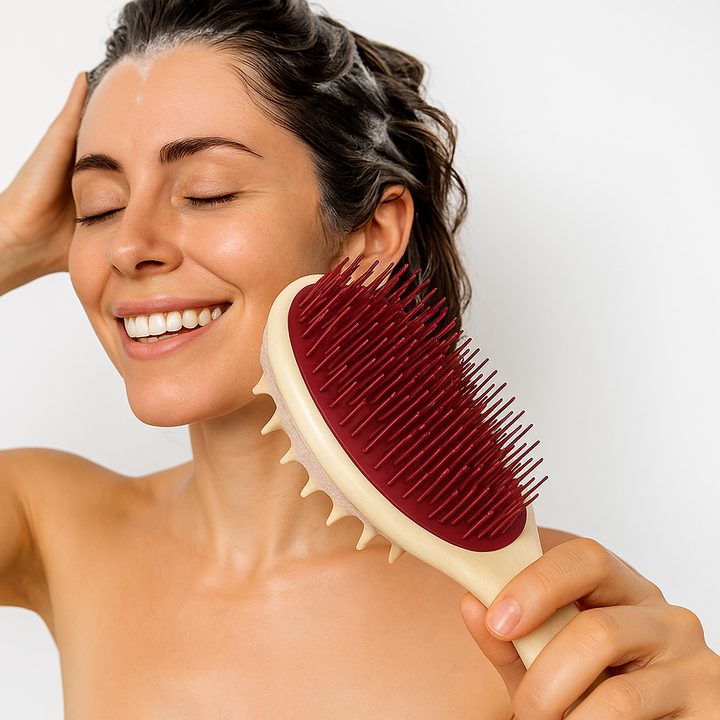 Sided Shampoo Brush – Silikon Hodebunnsmassasje – Dyp Rensing for Fet Hår & Følsom Hodebunn Skanto